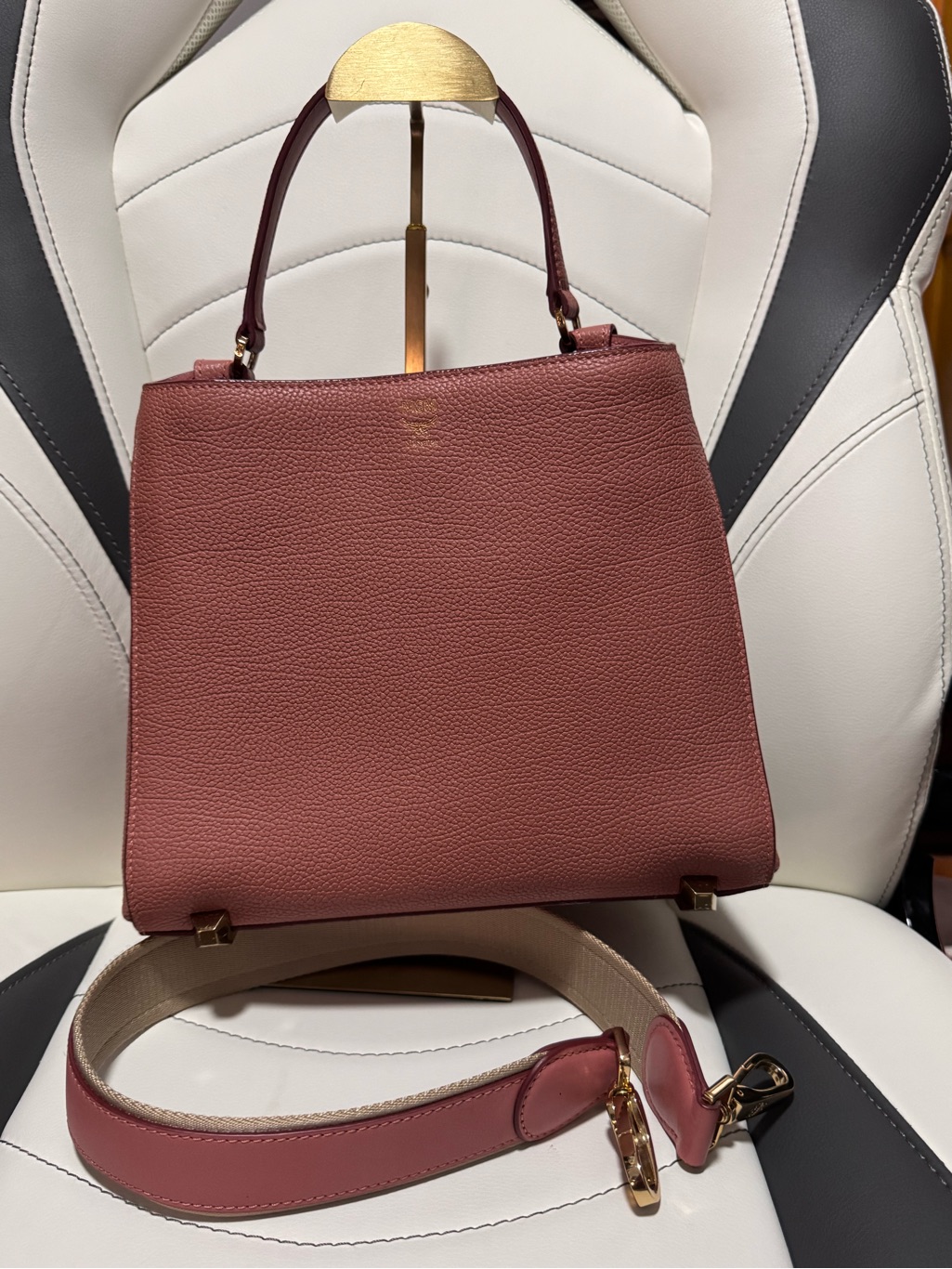 Mcm Rose Dusty Rose Leather Top-Handle Satchel With Strap